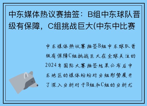 中东媒体热议赛抽签：B组中东球队晋级有保障，C组挑战巨大(中东中比赛是什么意思)