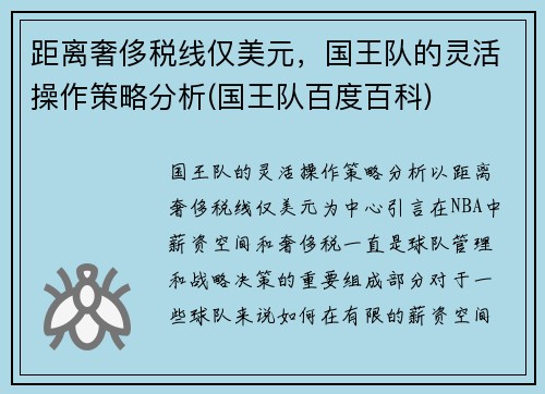 距离奢侈税线仅美元，国王队的灵活操作策略分析(国王队百度百科)