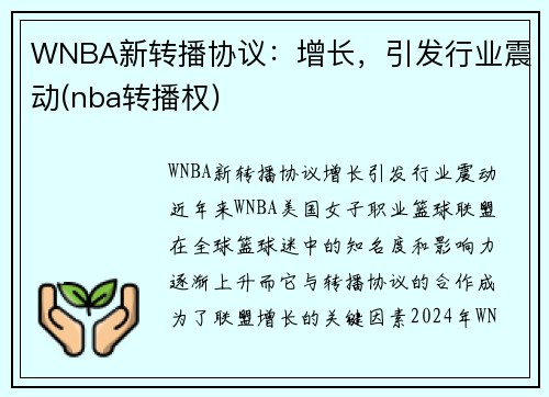 WNBA新转播协议:增长,引发行业震动(nba转播权) WNBA新转播协议:增长,引发行业震动(nba转播权)