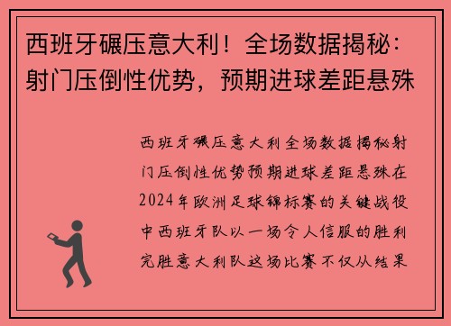 西班牙碾压意大利!全场数据揭秘:射门压倒性优势,预期进球差距悬殊 西班牙碾压意大利!全场数据揭秘:射门压倒性优势,预期进球差距悬殊