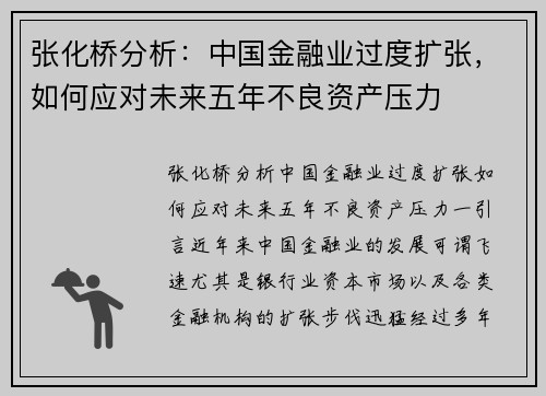 张化桥分析：中国金融业过度扩张，如何应对未来五年不良资产压力