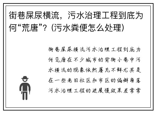 街巷屎尿横流，污水治理工程到底为何“荒唐”？(污水粪便怎么处理)